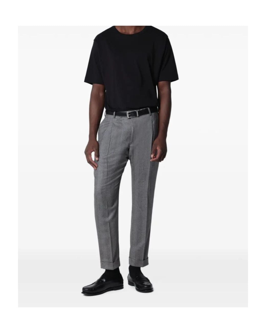 Pt Pantaloni Gray Pt Torino Pleated Cuffed Pants for men