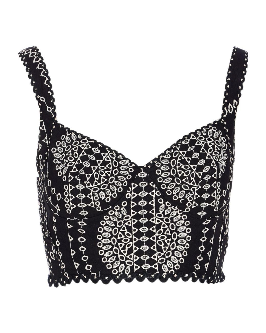 Charo Ruiz Black Goldie Scalloped-Hem Embroidered Crop Top
