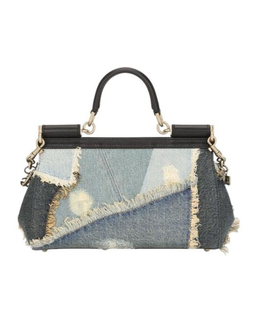 Dolce & Gabbana Metallic Medium Patchwork Denim Sicily Handbag