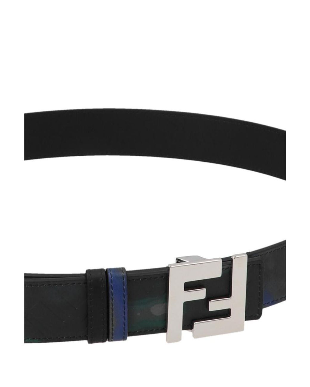 Fendi White Abstract-Print Leather Belt for men