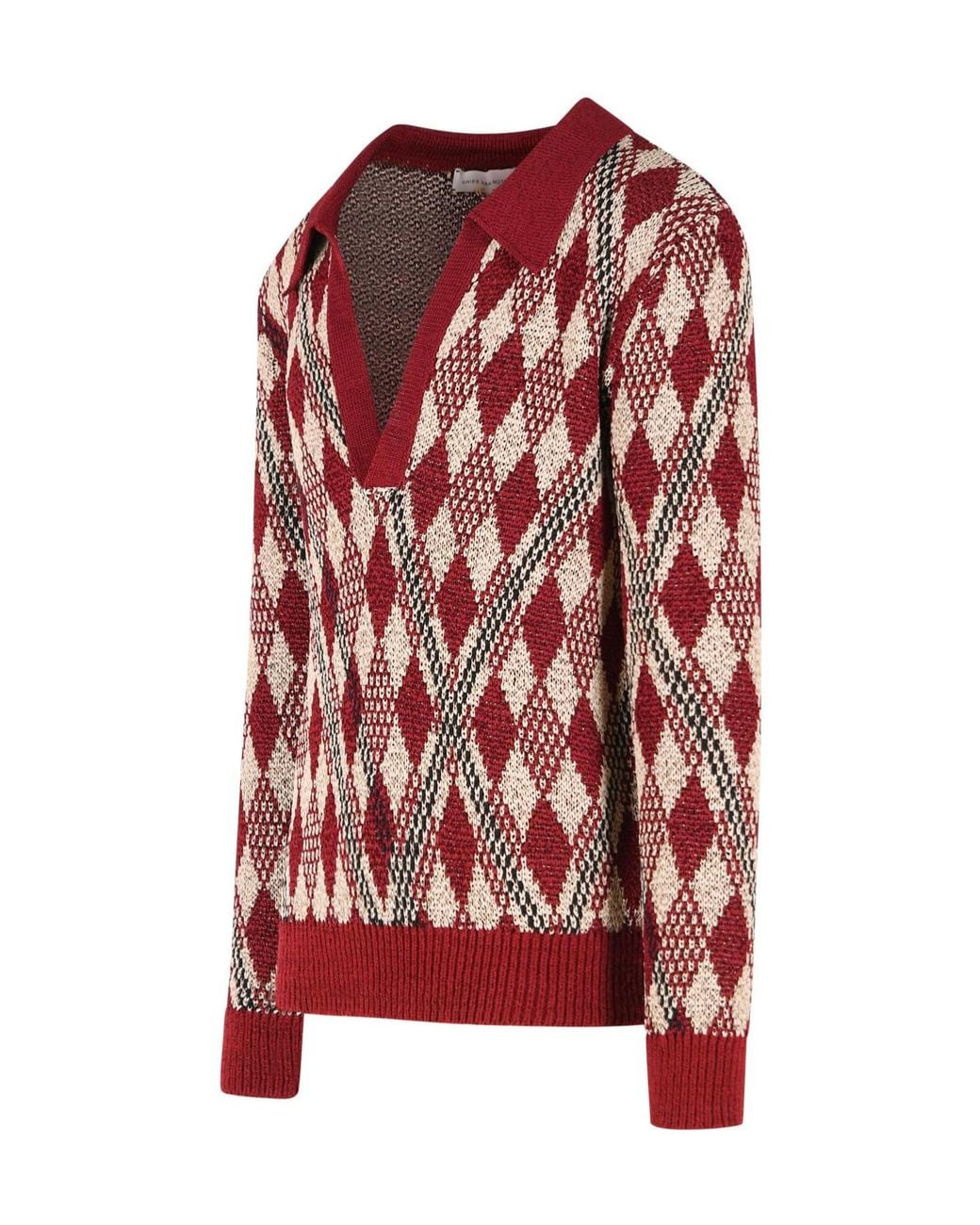 Dries Van Noten Red Long-Sleeved V-Neck Jumper for men