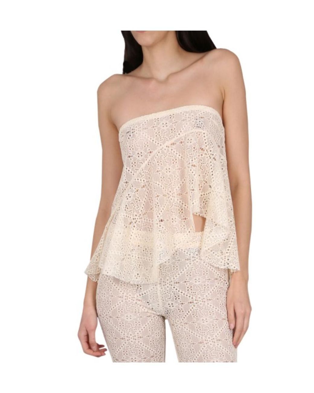 DSquared² Natural Broderie-Anglaise Asymmetric Hem Top