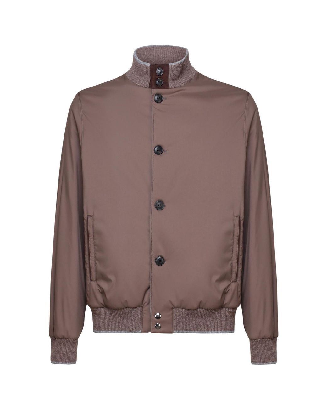 Fedeli Brown Long Sleeved High Neck Bomber Jacket for men