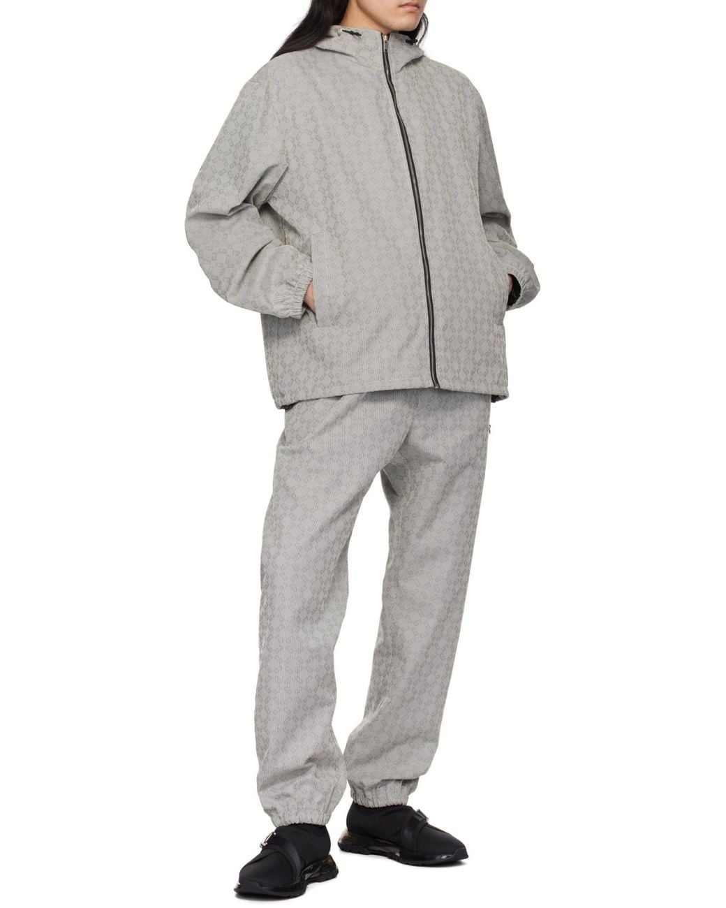 Givenchy Gray Monogram 72-Jacquard Hooded Windbreaker for men