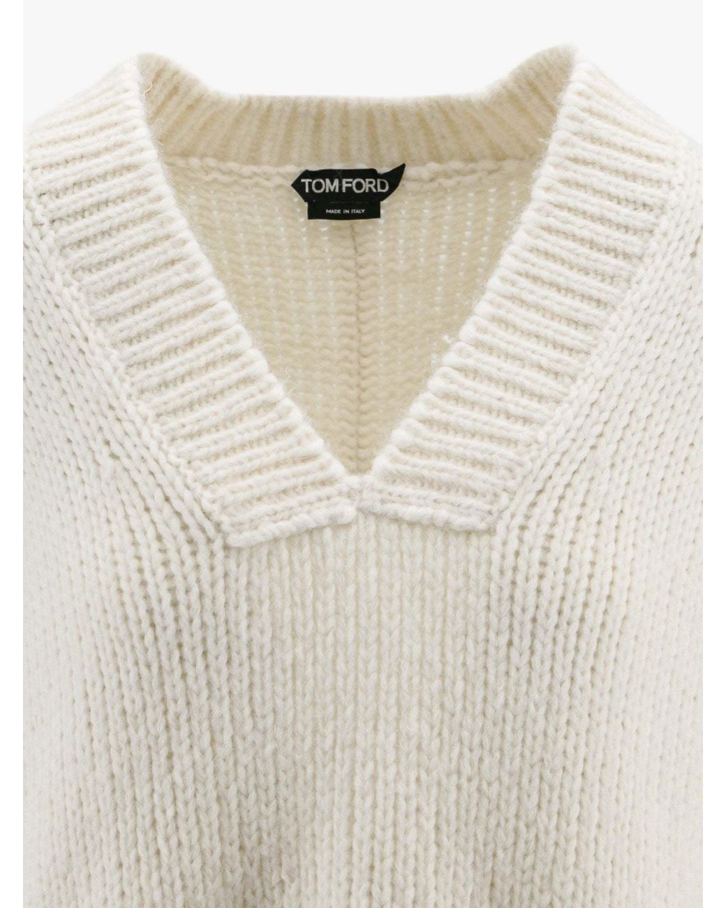 Tom Ford White V-Neck Chunky-Knit Jumper