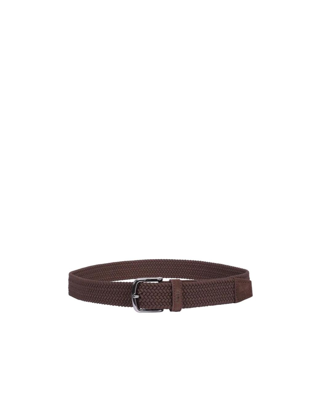Boss Brown Woven Belt With Leather Trims for men