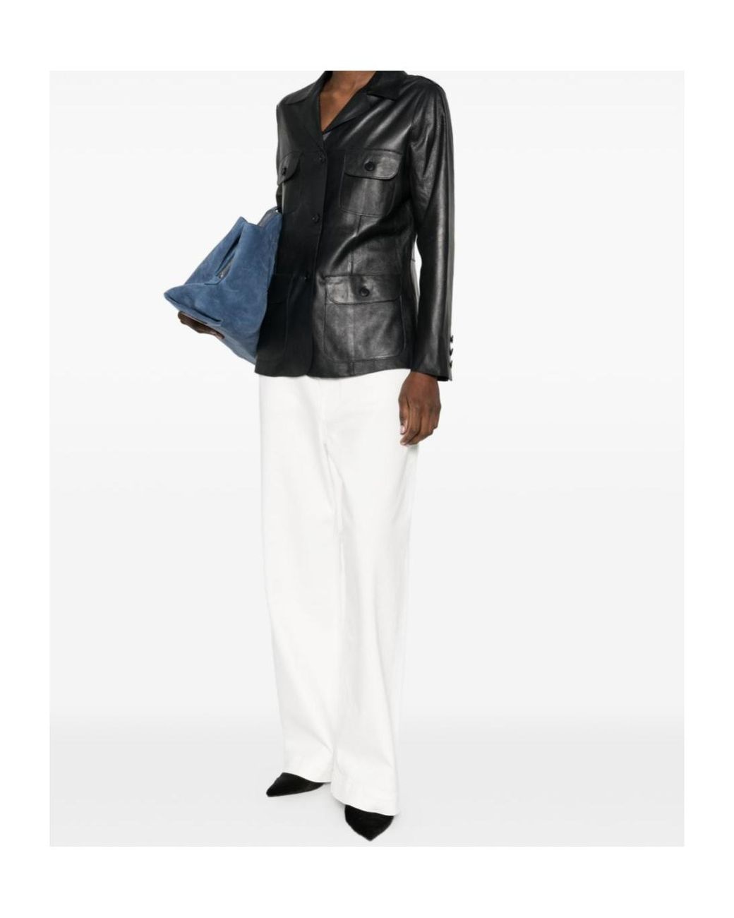P.A.R.O.S.H. Black Single-Breasted Leather Blazer