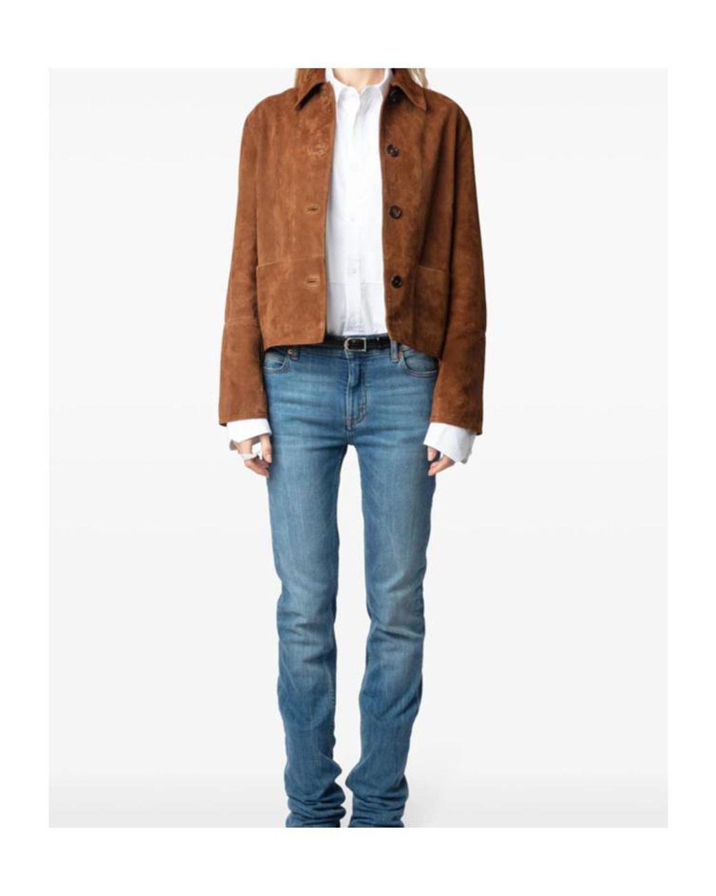 Zadig & Voltaire Brown Lapel Long Sleeve Leather Jacket