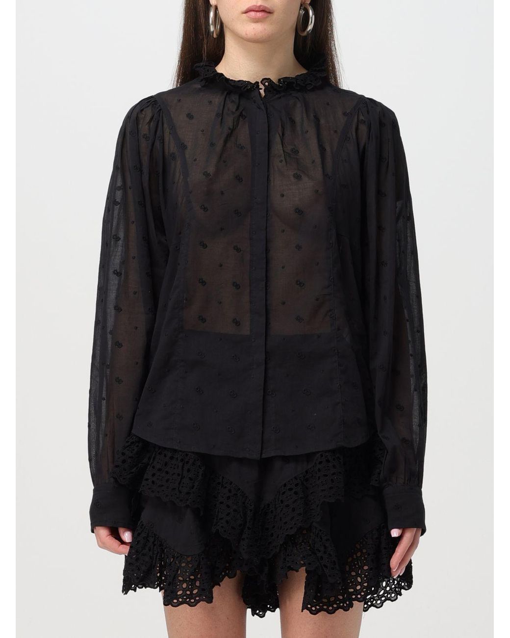 Isabel Marant Black Terzali Floral-Embroidered Blouse