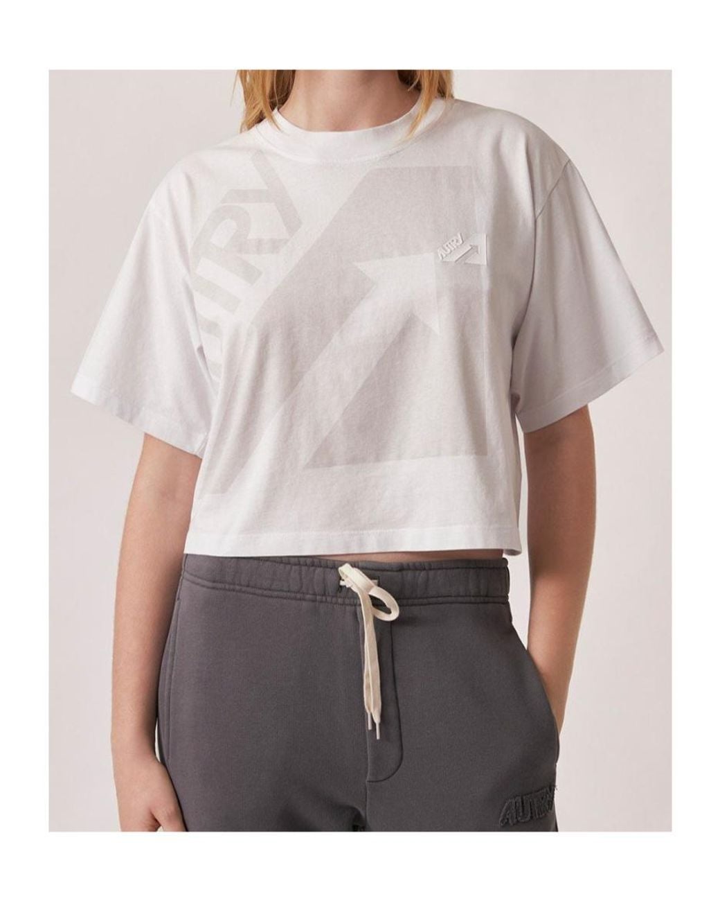 Autry White Logo-Printed Cropped T-Shirt