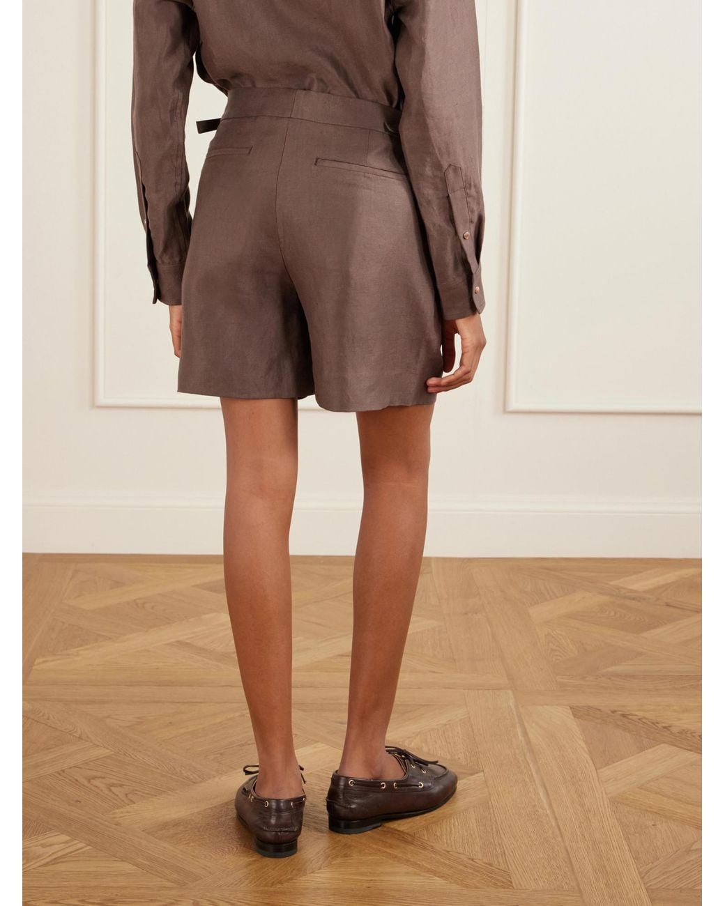 God's True Cashmere Brown Cropped Linen Shorts