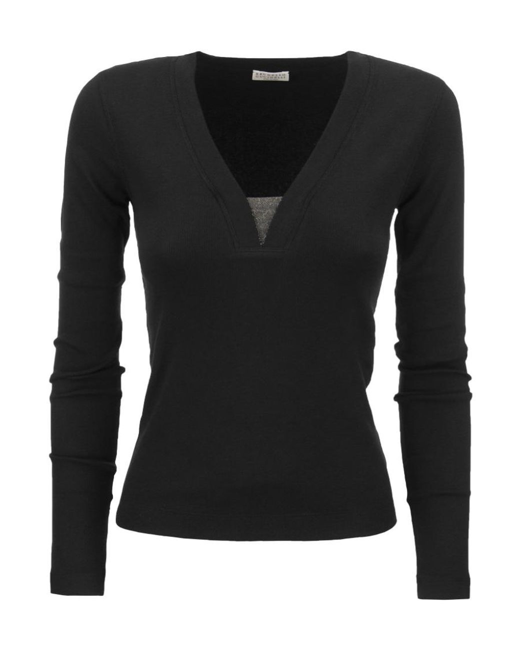 Brunello Cucinelli Black V-Neck Long Sleeved Top
