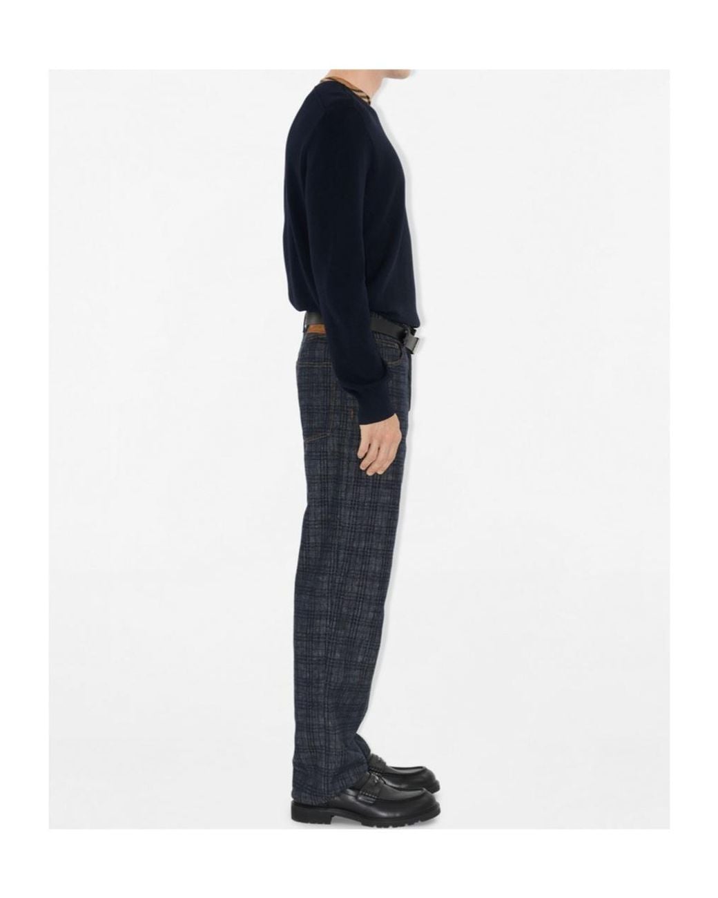 Burberry Black Checked Trim Crewneck Jumper for men