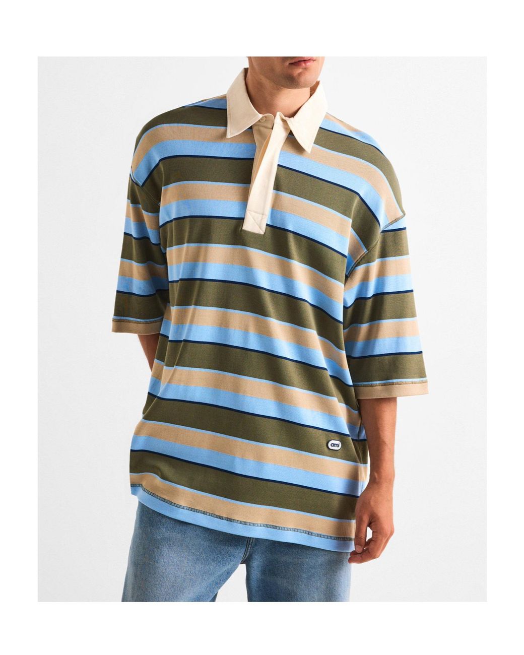 AMI Blue Loose Short-Sleeve Polo Shirt for men