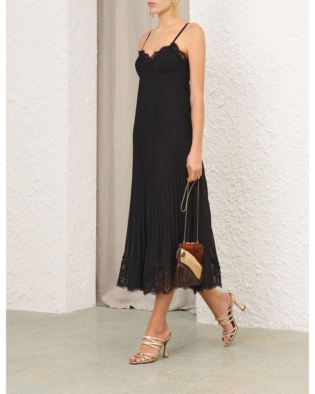 Zimmermann Black Pleated Slip Dress