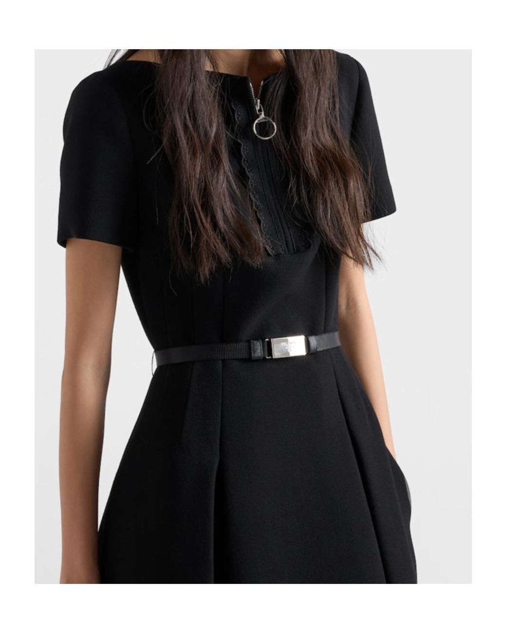 Prada Black Embroidered Natté-Fabric Dress