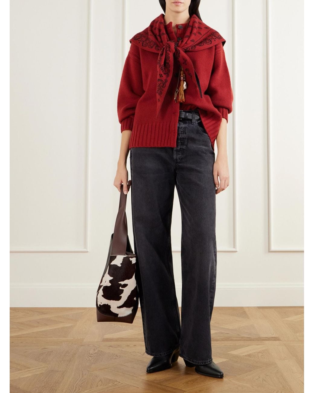 Guest In Residence Red Cashmere-Jacquard Scarf