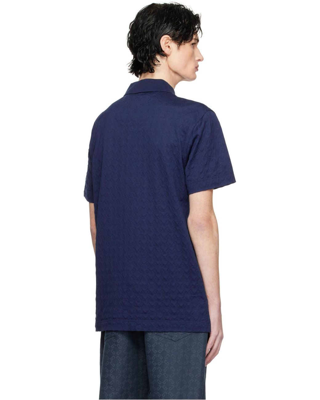 Givenchy Blue 4G-Jacquard Short-Sleeved Polo Shirt for men