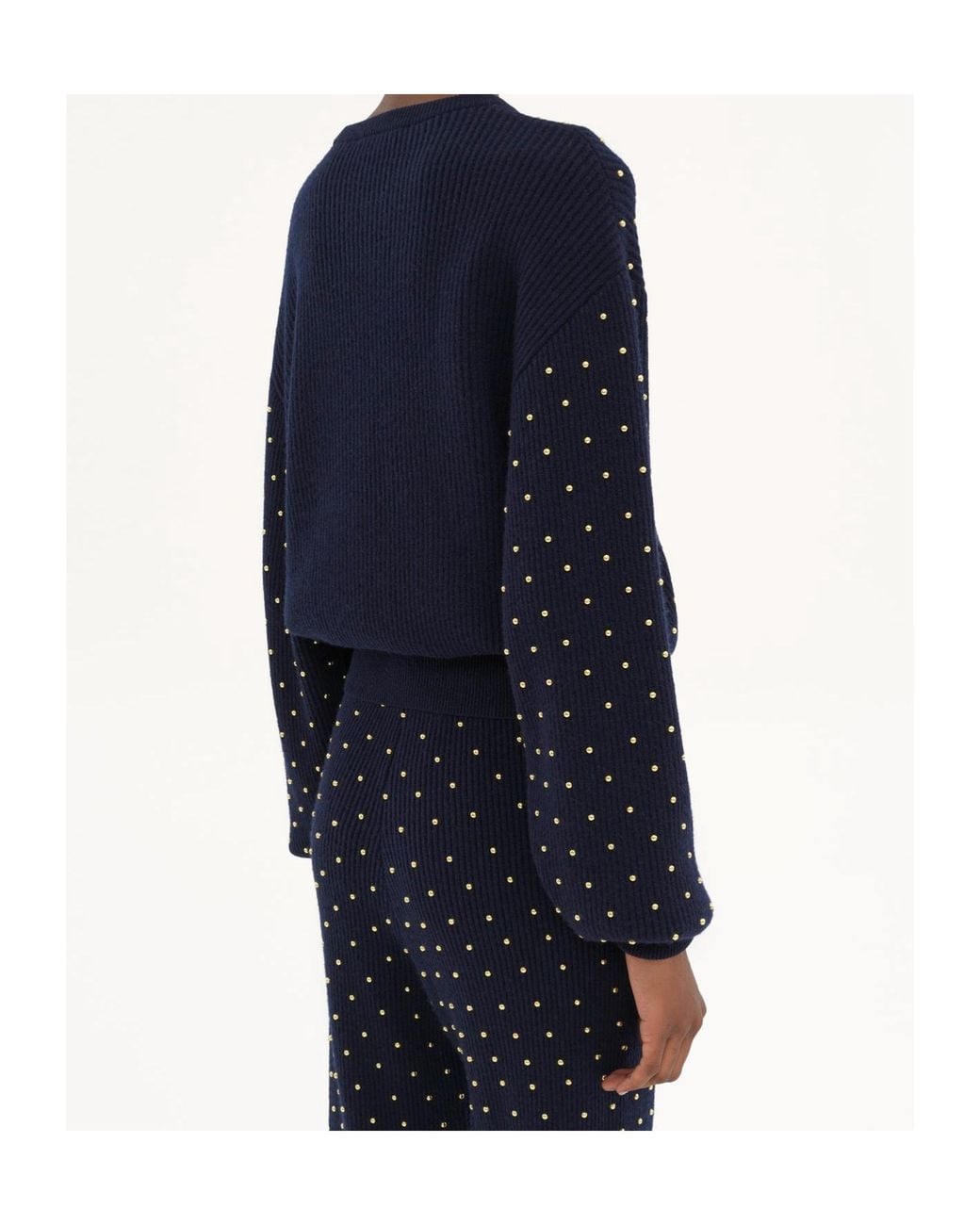 Chloé Blue Wool And Cashmere Knit Studded Crew Neck Sweater