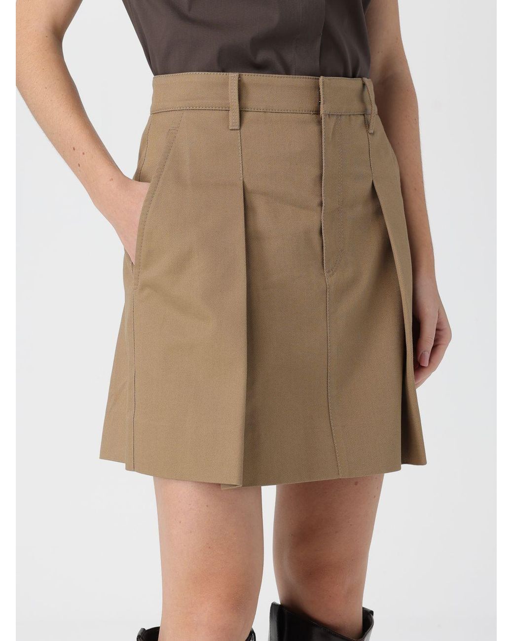 Brunello Cucinelli Natural Skirt With Belt Loops And Pleated Front