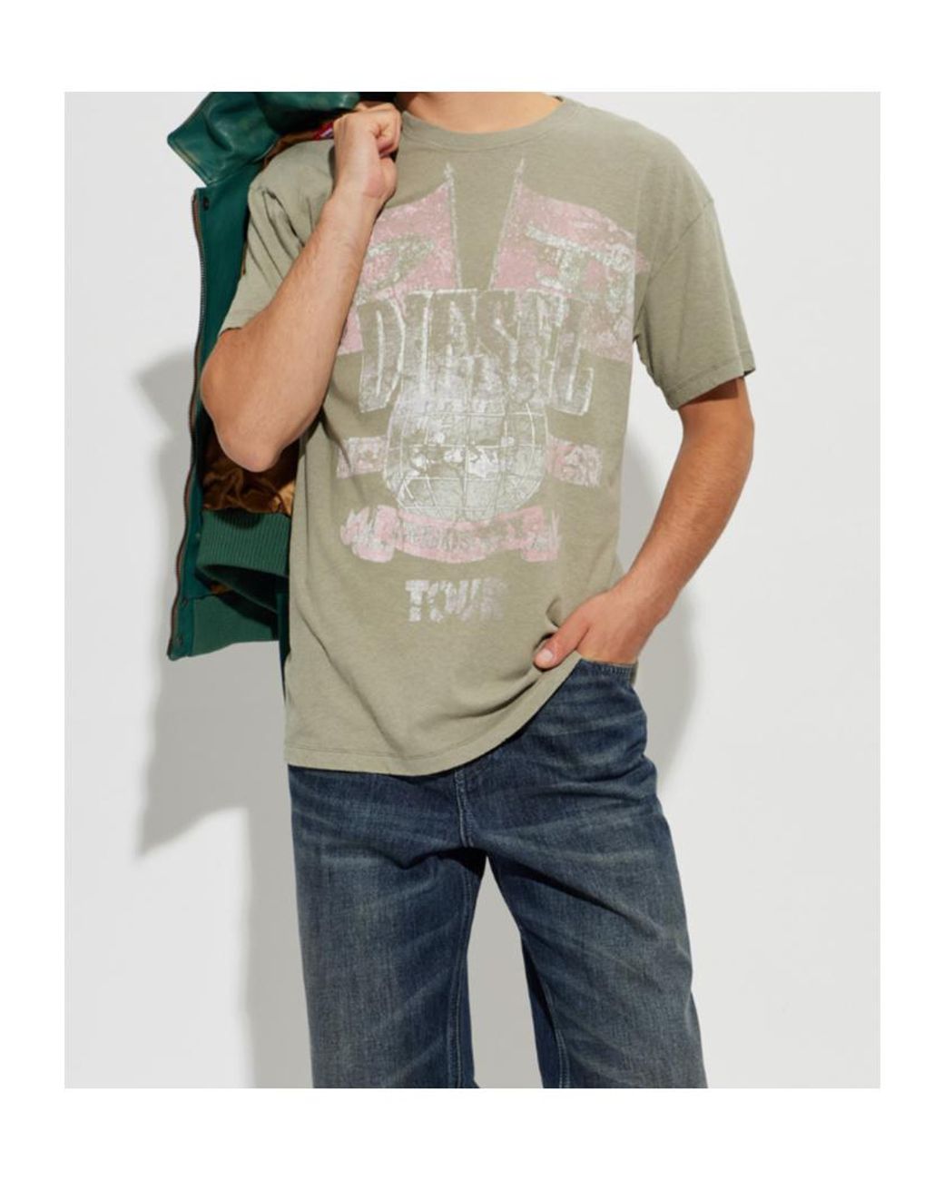 DIESEL Gray Crew-Neck T-Shirt for men