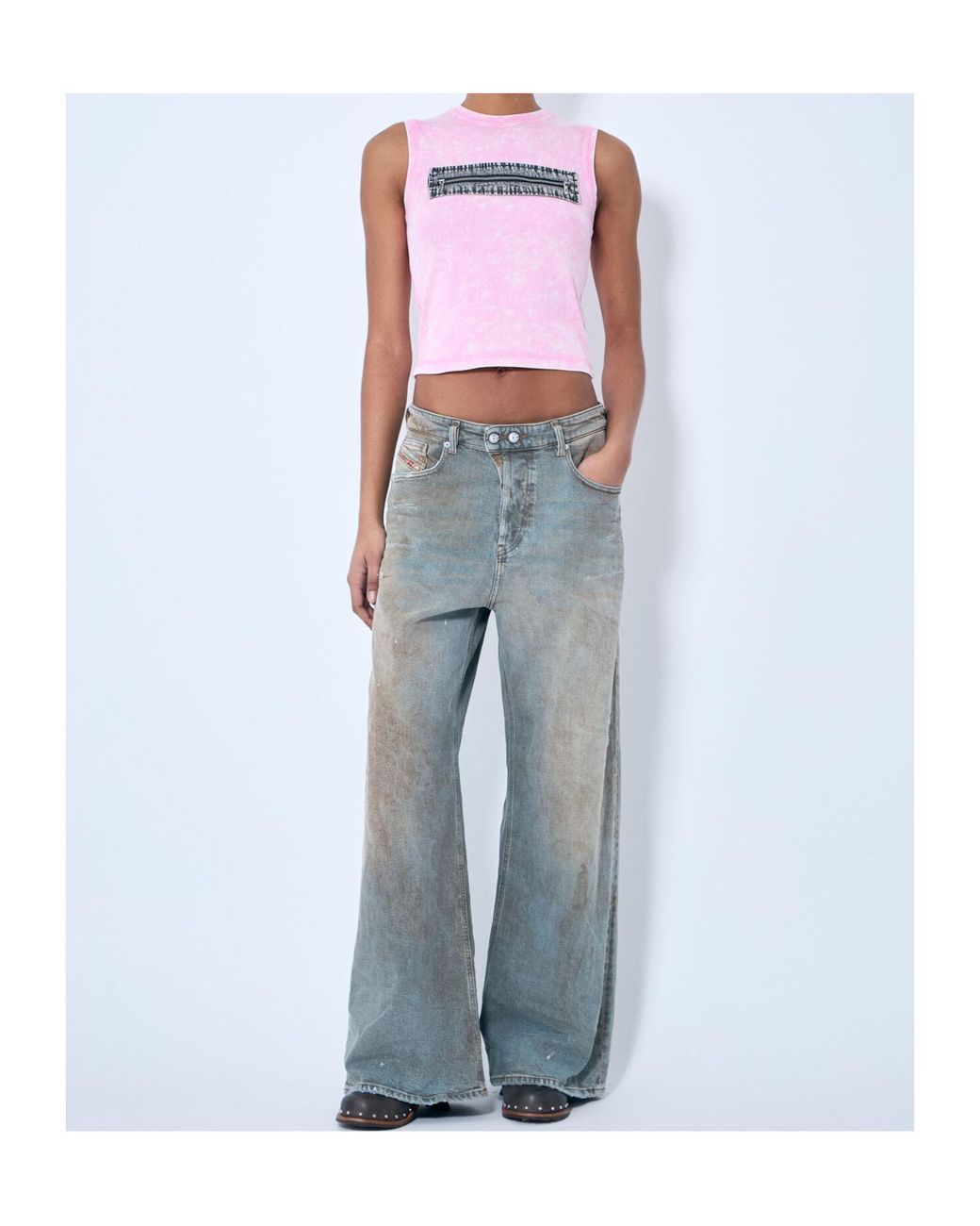 DIESEL Pink T-Arted Ribbed Tank Top