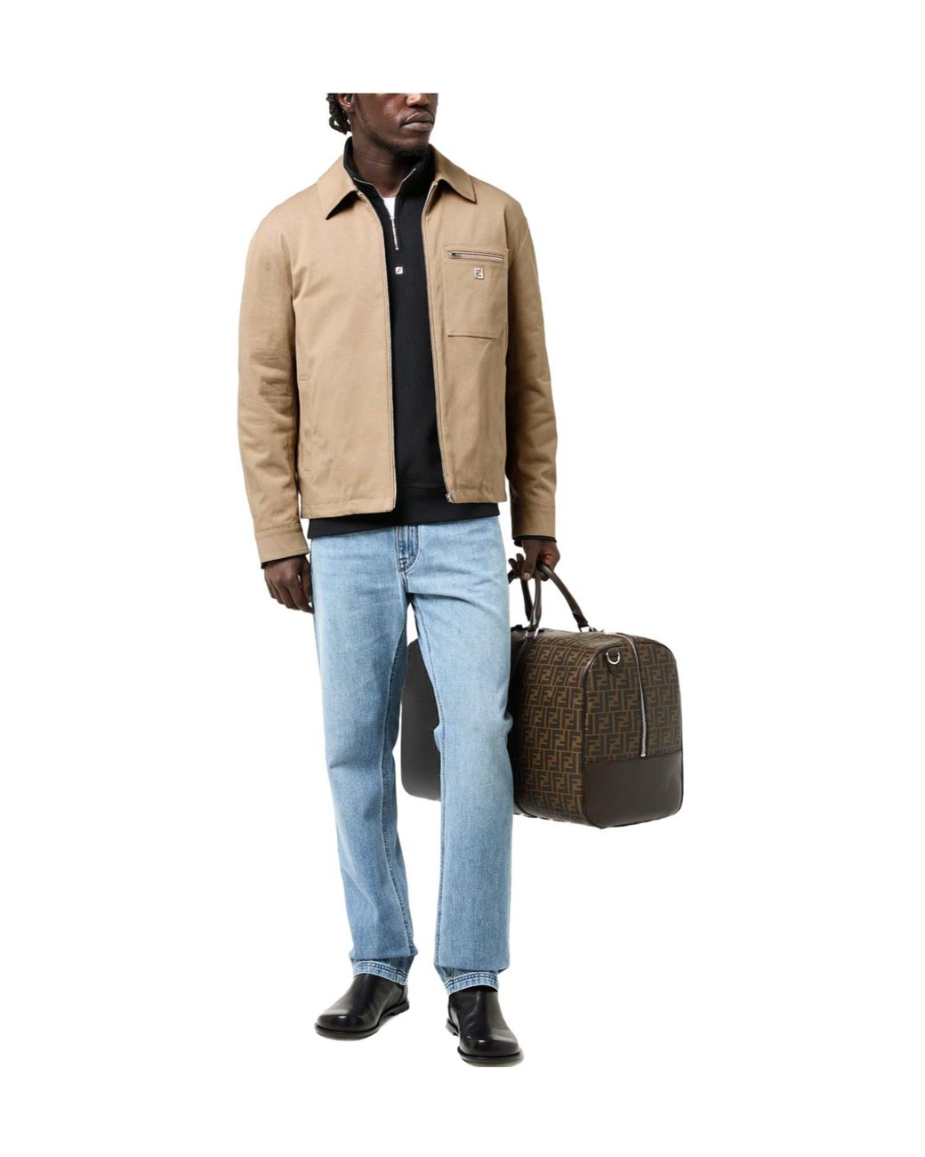 Fendi Natural Collared Zip-Up Jacket for men