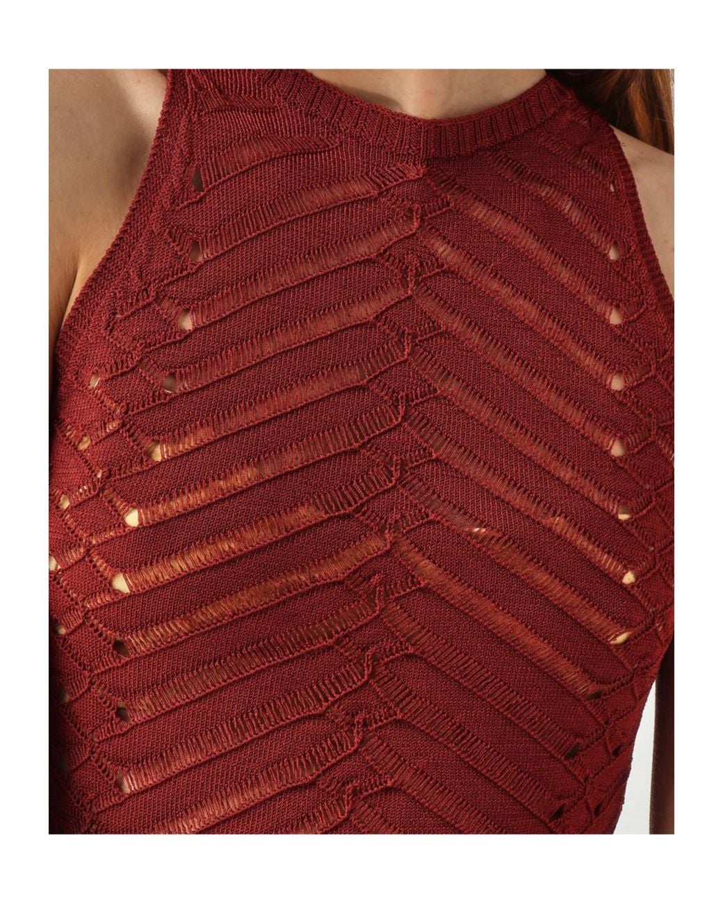 Twinset Red Openwork Halterneck Knitted Top