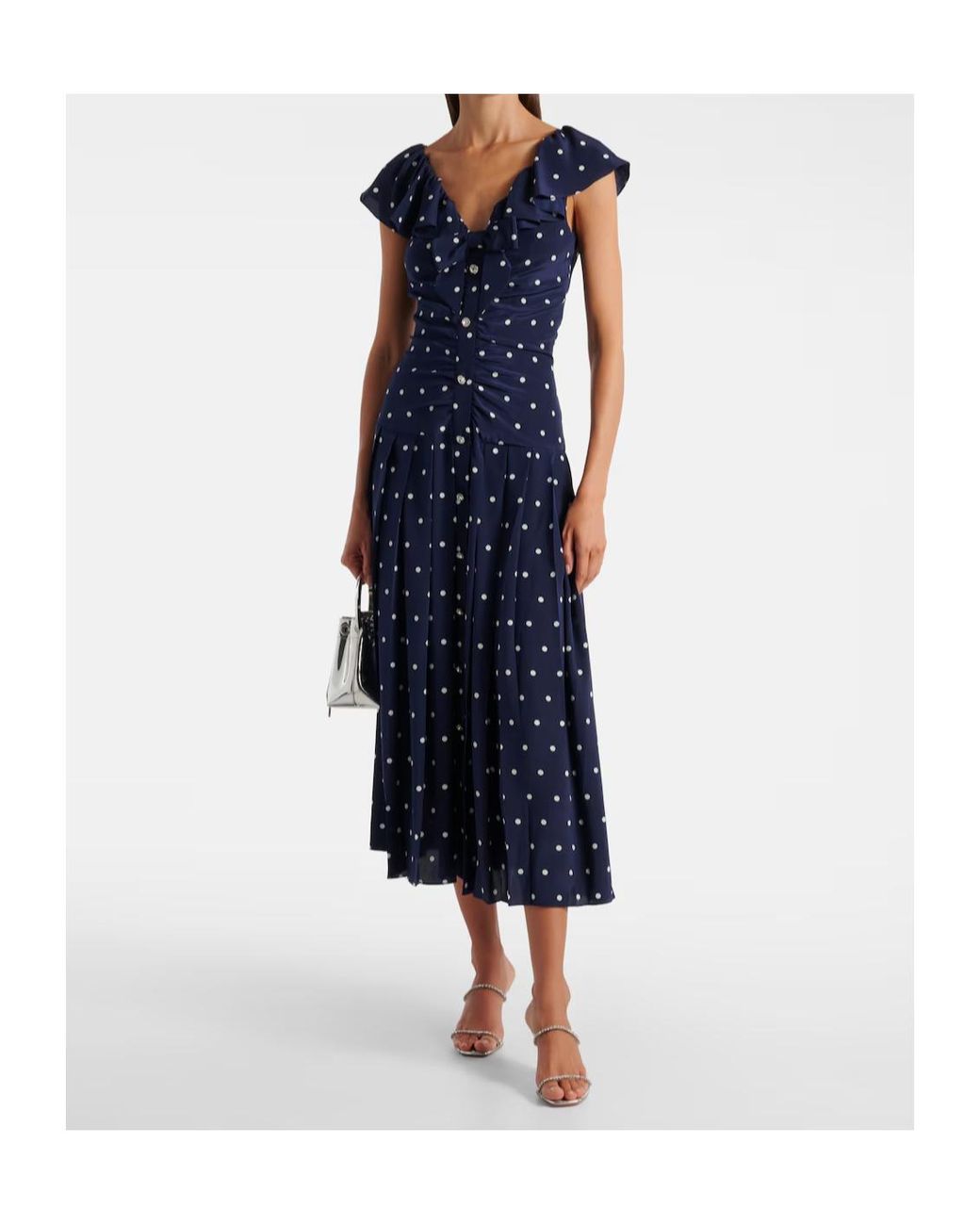Alessandra Rich Blue Polka-Dot Ruffled Silk Midi Dress