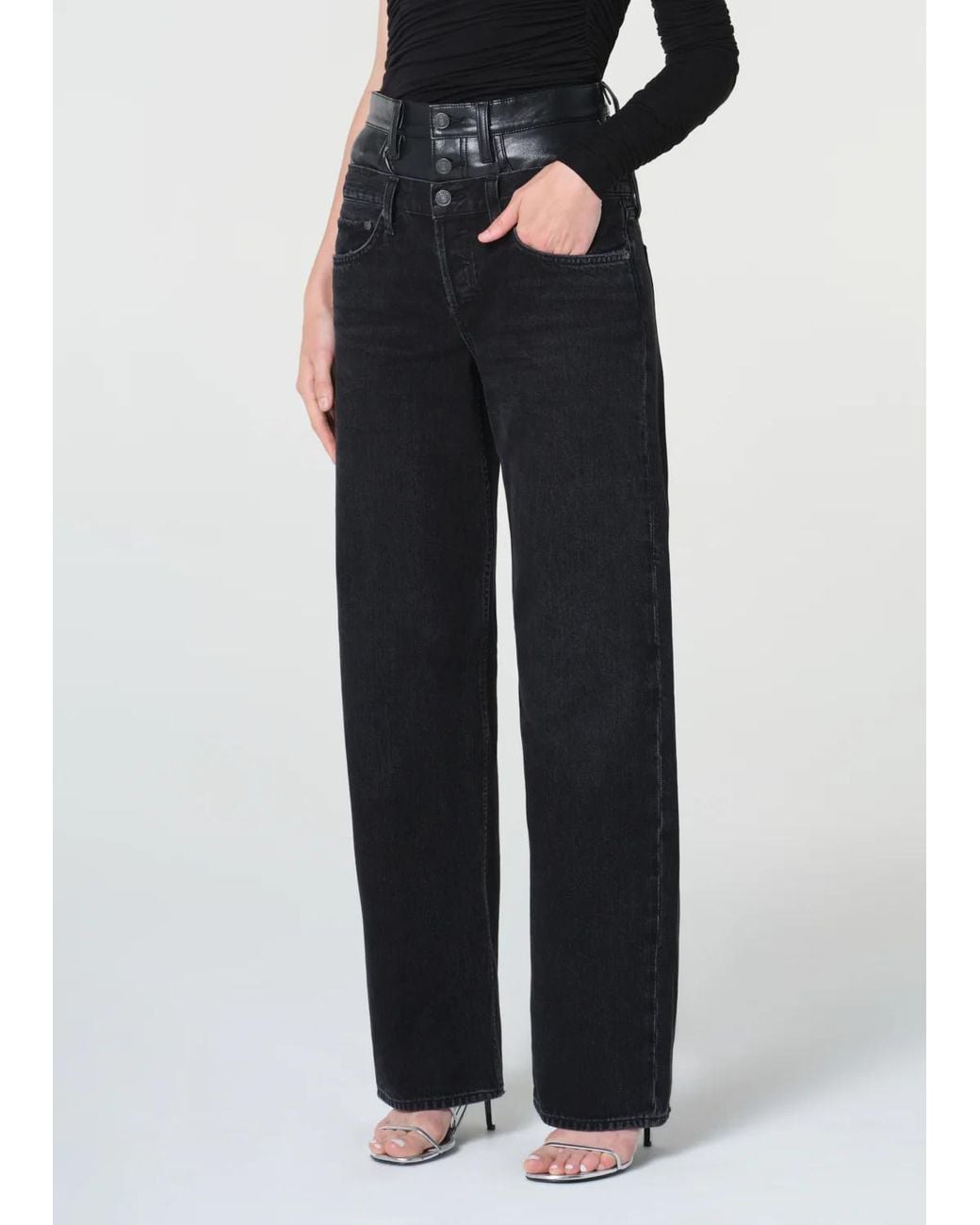 Agolde Black Elson Double-Waist Jeans