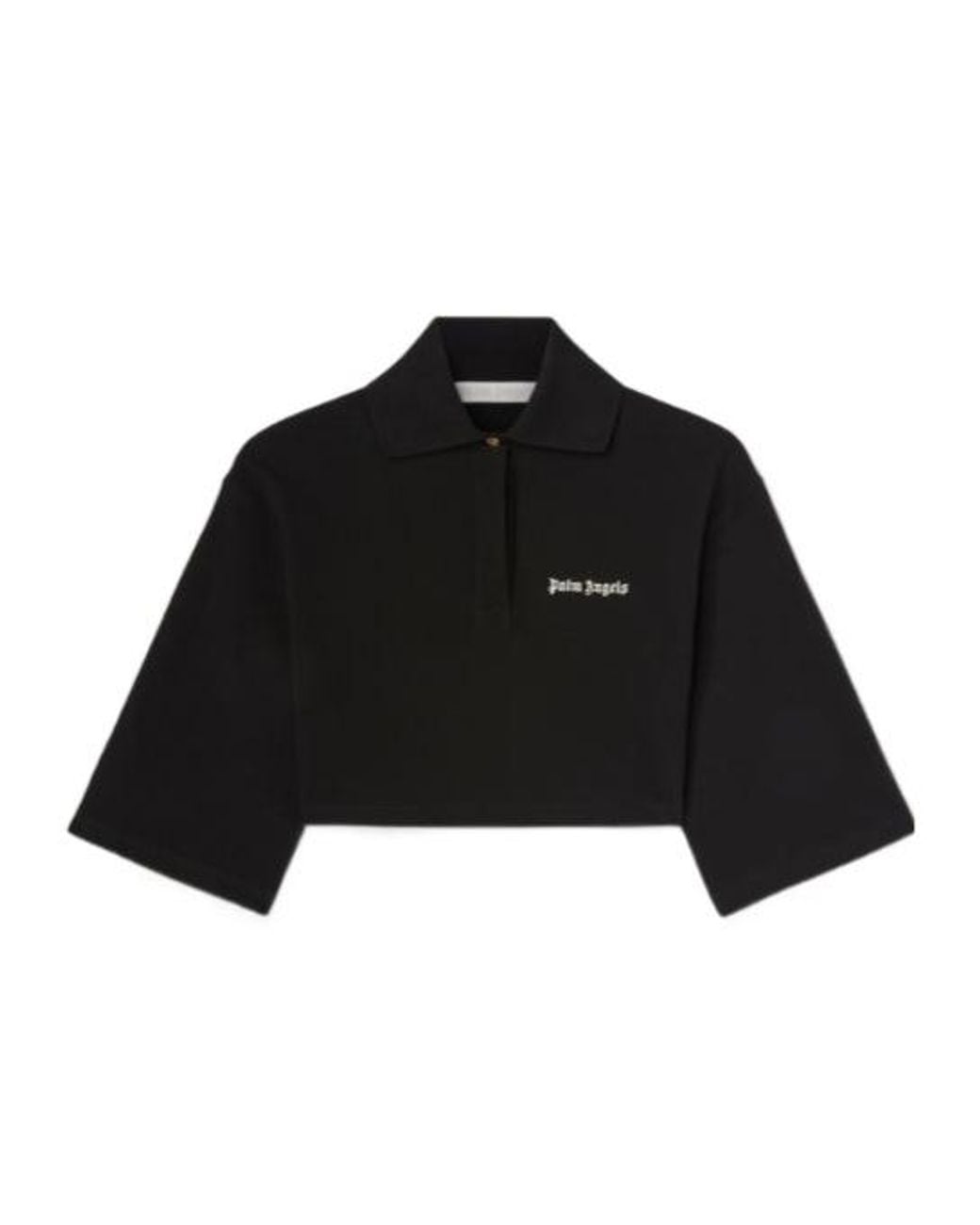 Palm Angels Black Logo Embroidered Cropped Polo Shirt