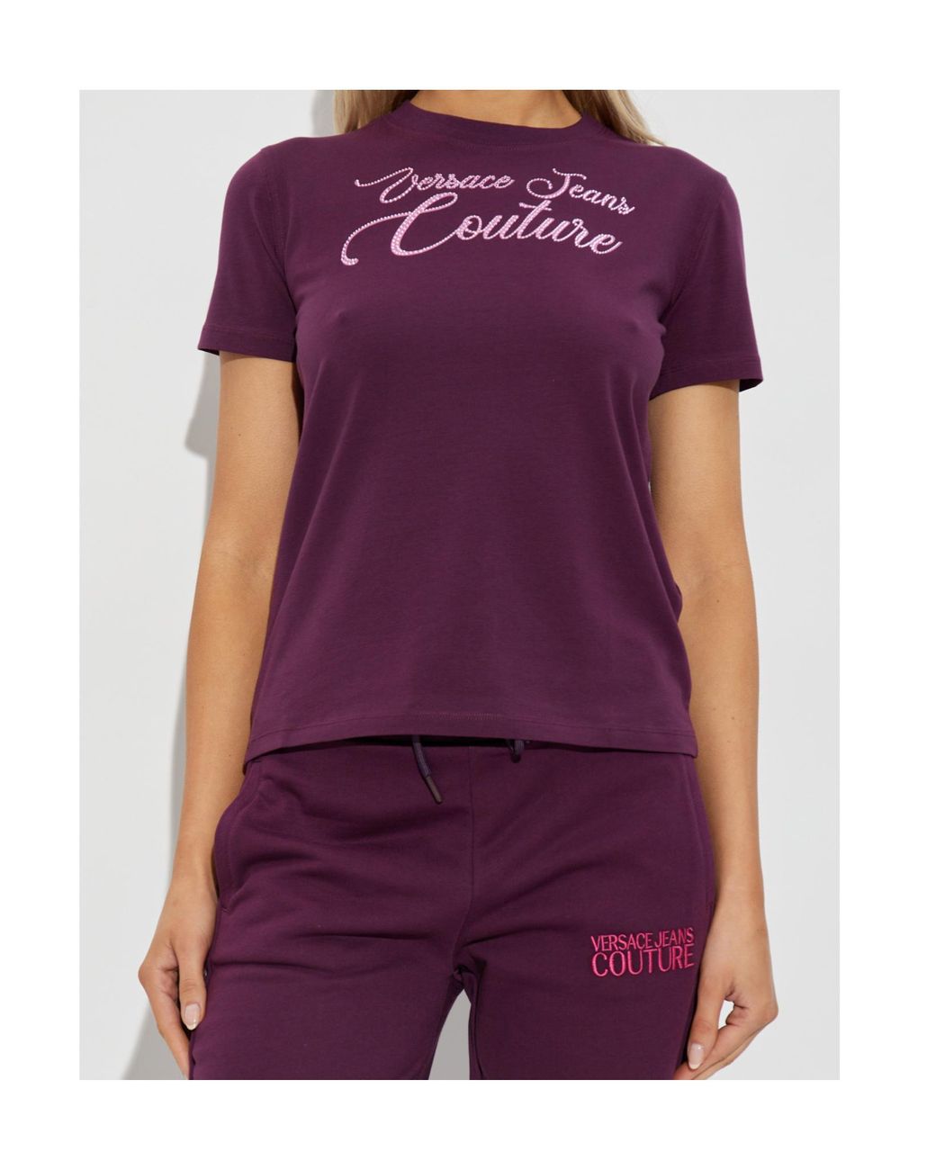 Versace Jeans Purple Couture Rhinestone Embellished Crewneck T-Shirt