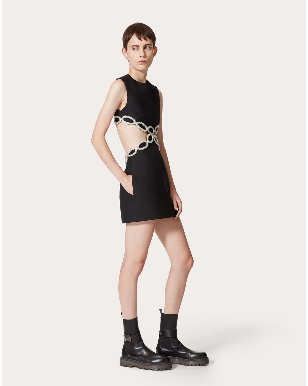 Valentino Black Crepe Couture Embroidered Short Dress
