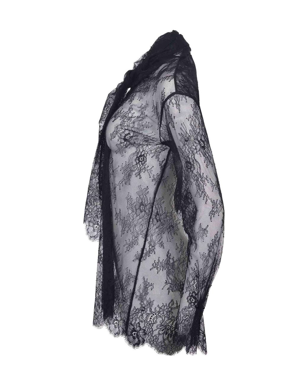 Alberta Ferretti Black Sheer Dotted Lace Trim Top
