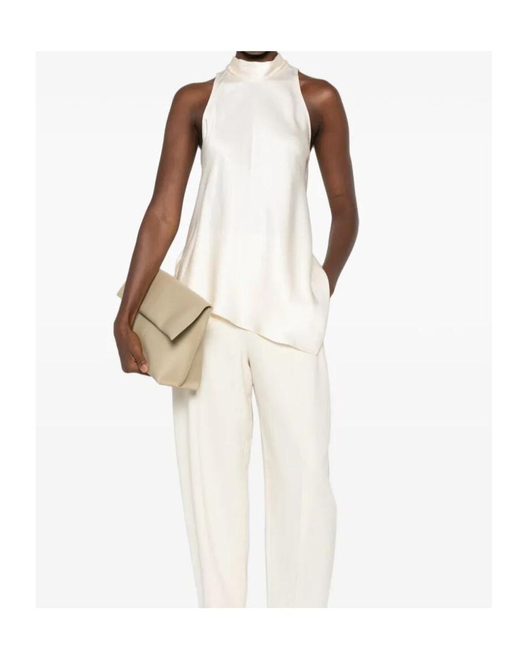 Brunello Cucinelli White Asymmetric Halterneck Top