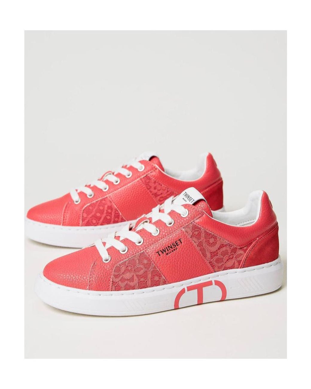 Twinset Pink Lace-Panelled Sneakers