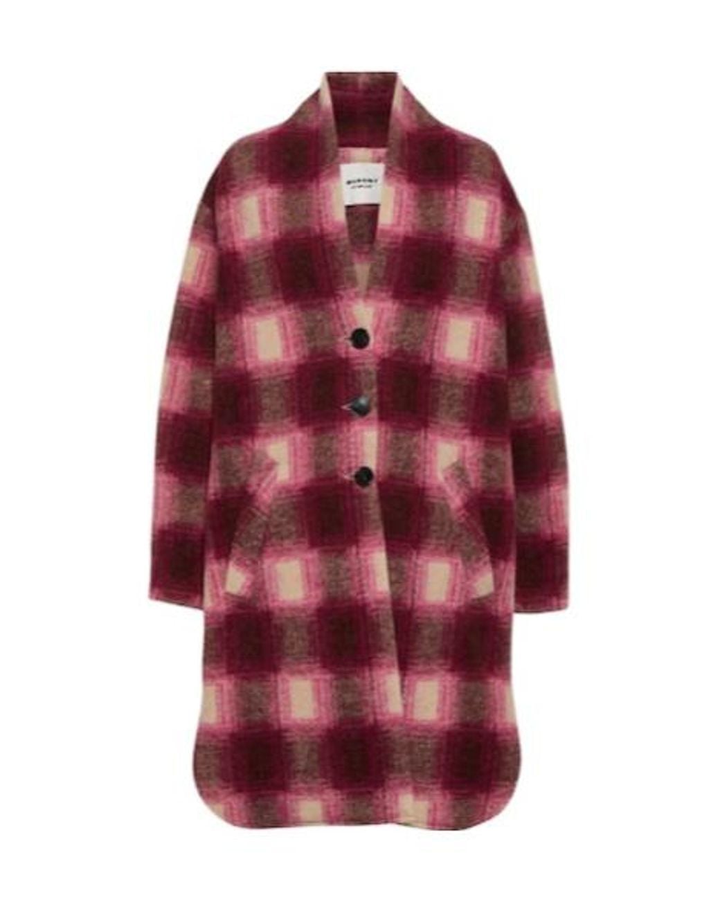 Isabel Marant Red Gabriel Checked Wool-Blend Coat