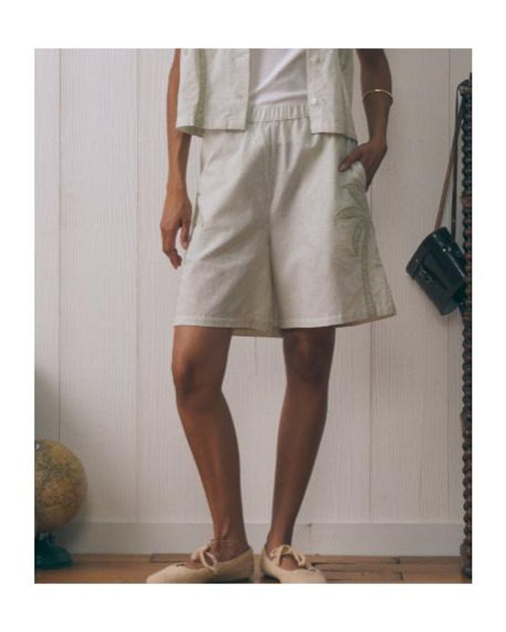Maison Labiche White Palm-Patch Pinstriped Shorts