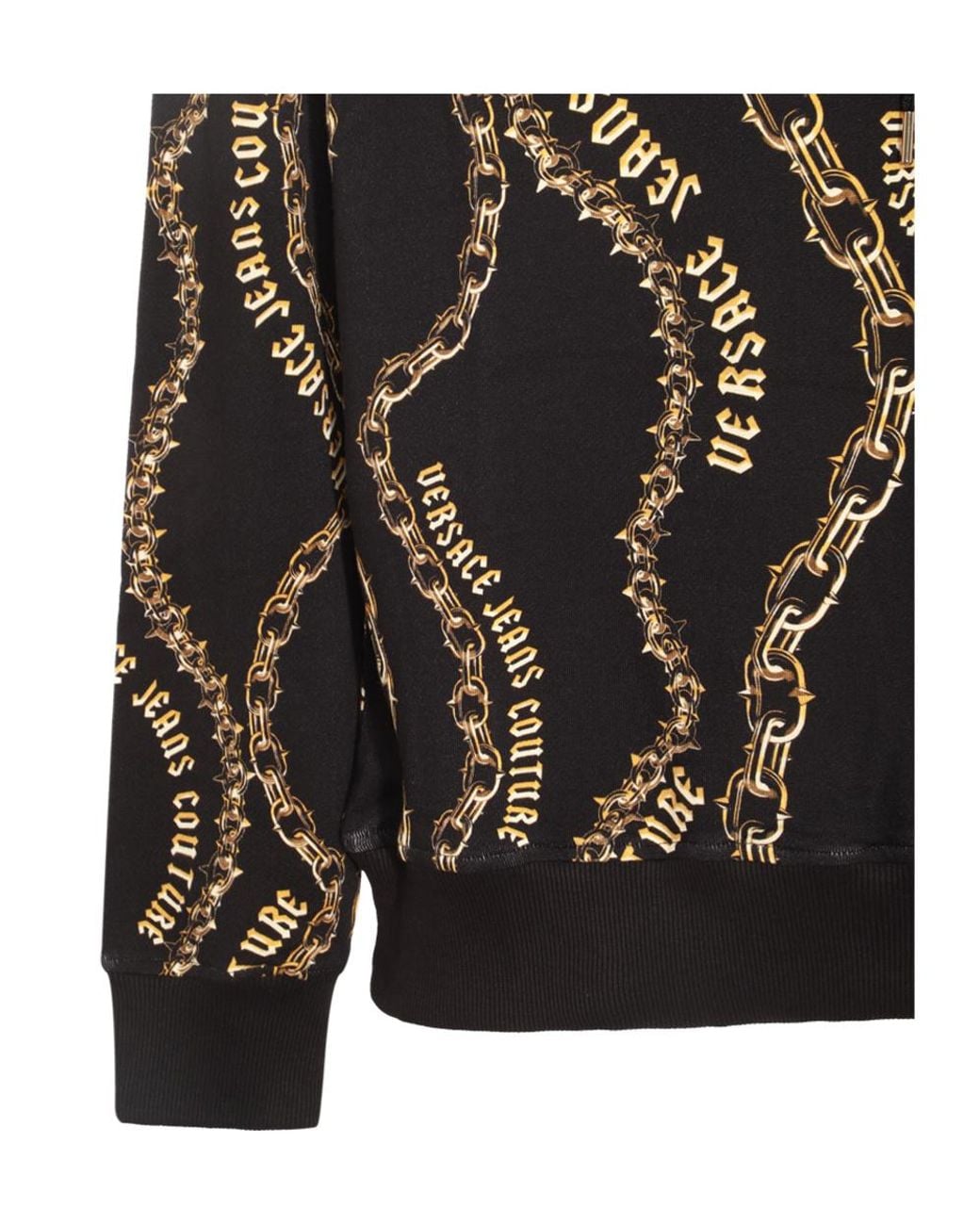 Versace Jeans Black Couture Chain-Link Printed Drawstring Hoodie for men