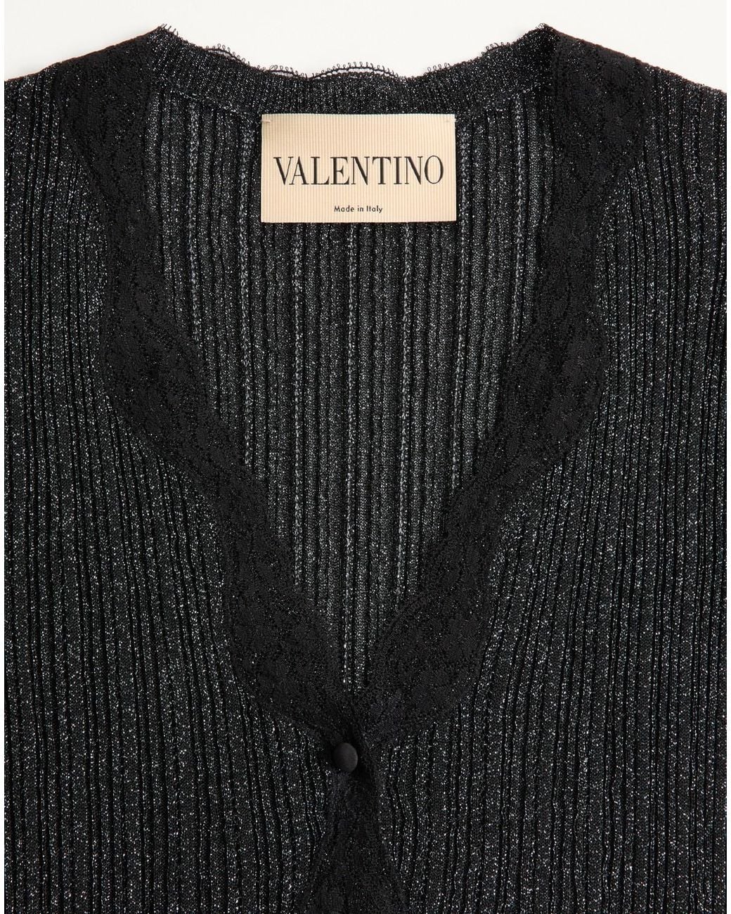 Valentino Black Lurex Knit Cardigan With Lace