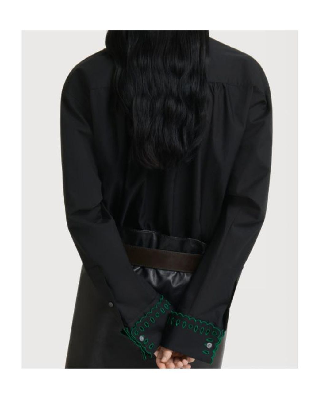 Marni Blue Poplin Half-Button Shirt With Broderie Anglaise