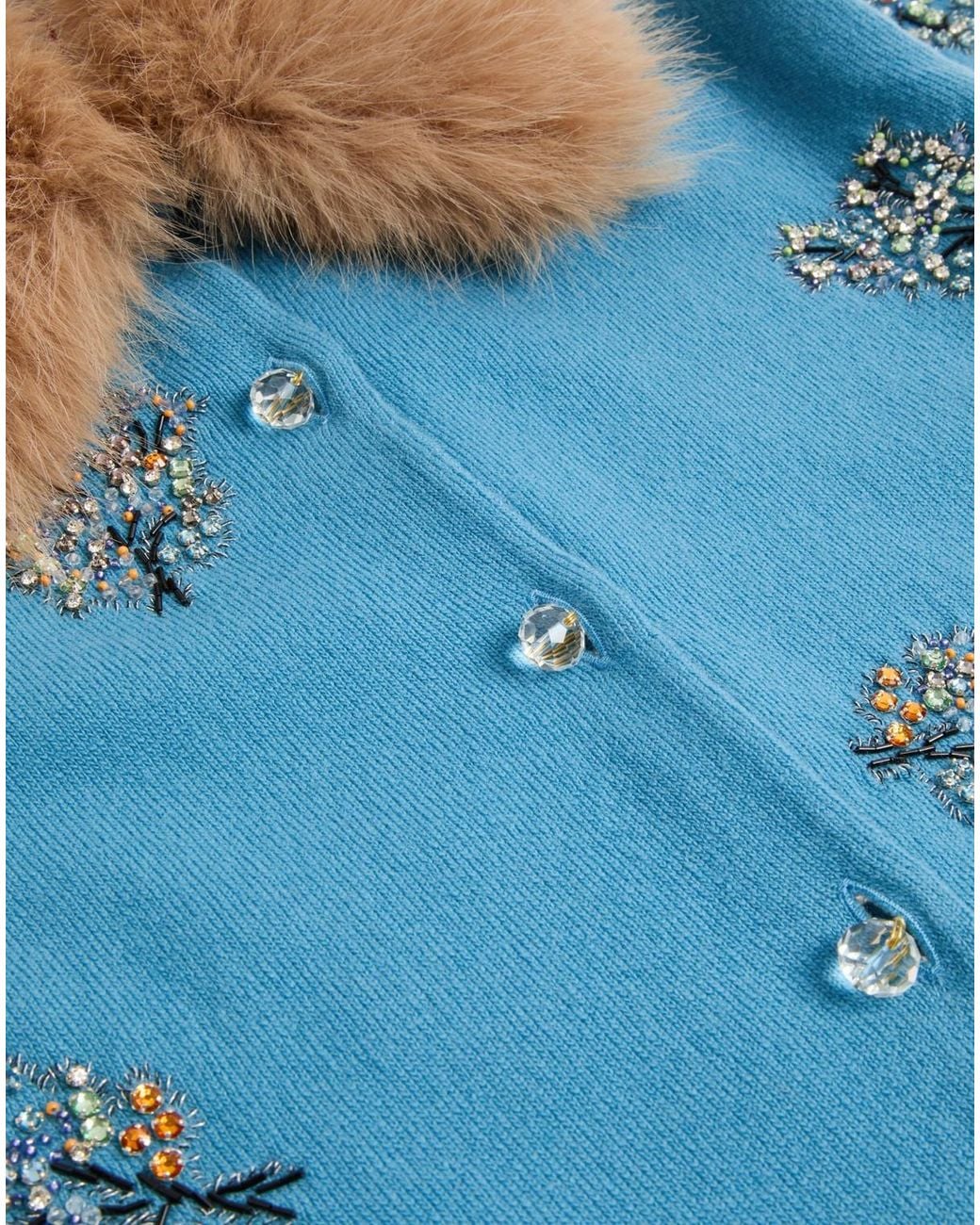 Valentino Blue Embellished Three-Quarter-Sleeved Cardigan