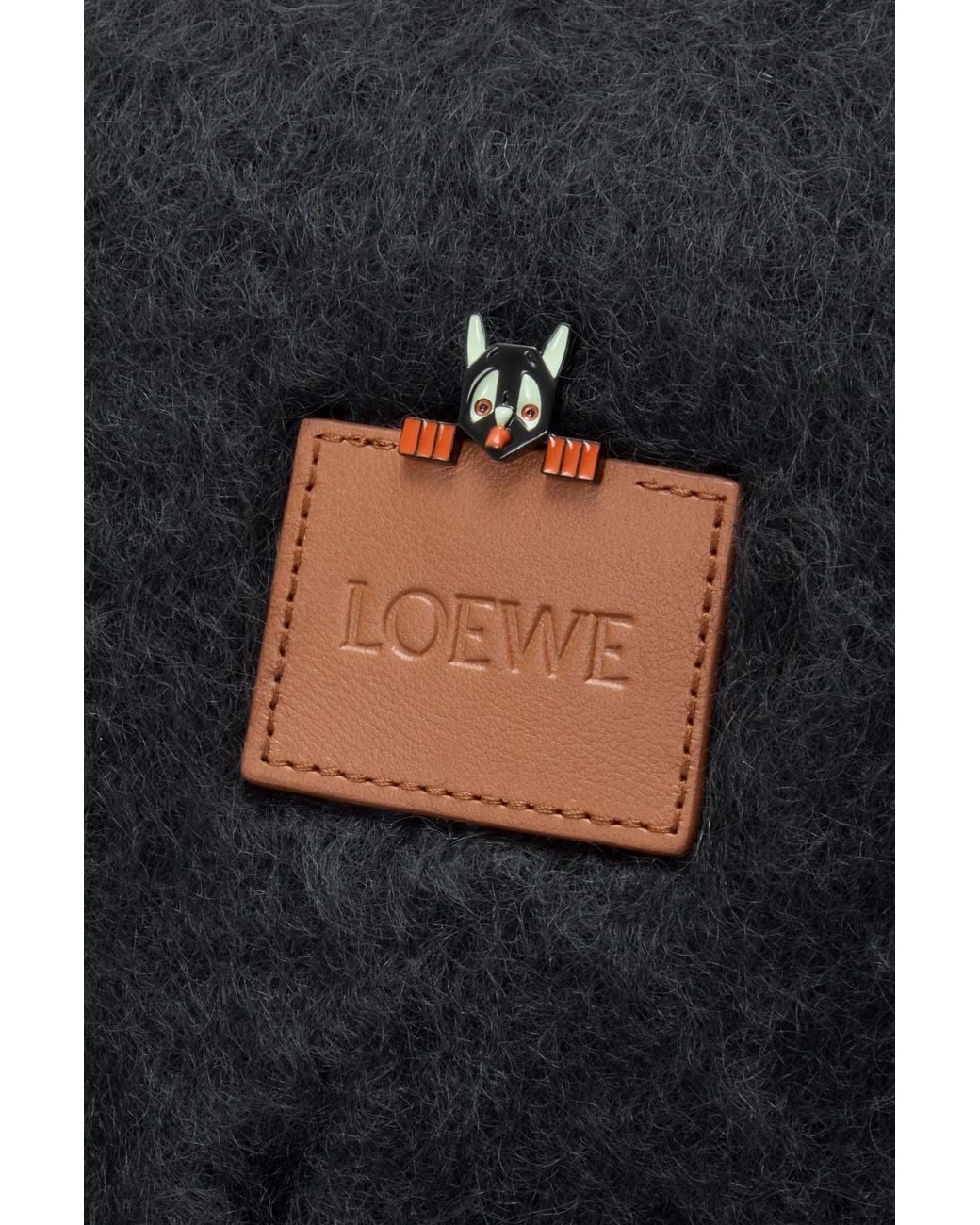 Loewe Black Logo Patch Fringed Scarf