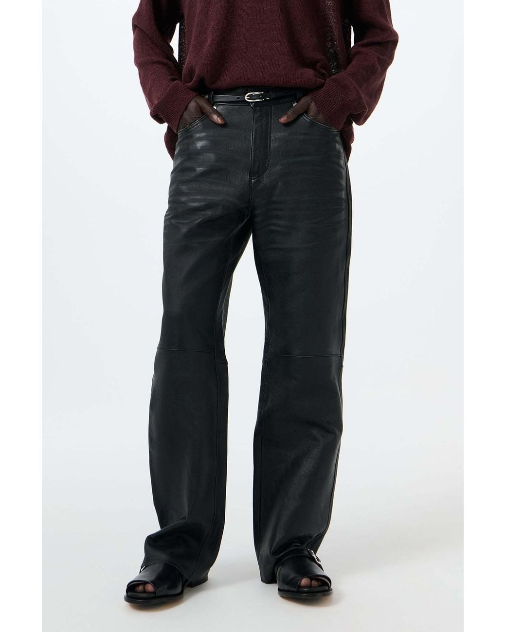 Our Legacy Gray Carlson Straight-Leg Leather Pants for men