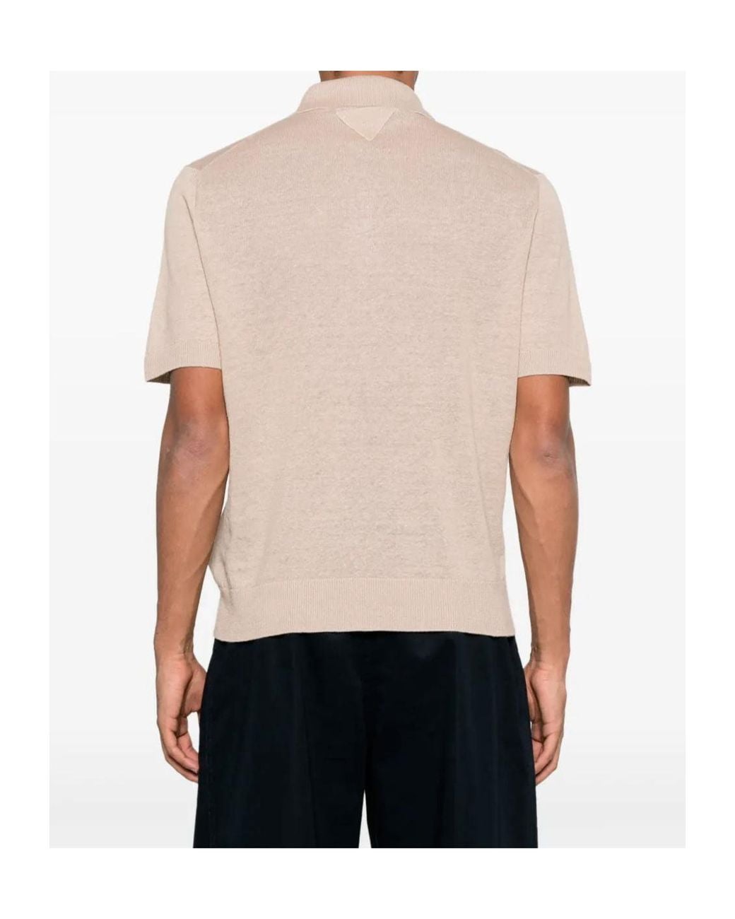 Prada Natural Short-Sleeved Knitted Polo Shirt for men