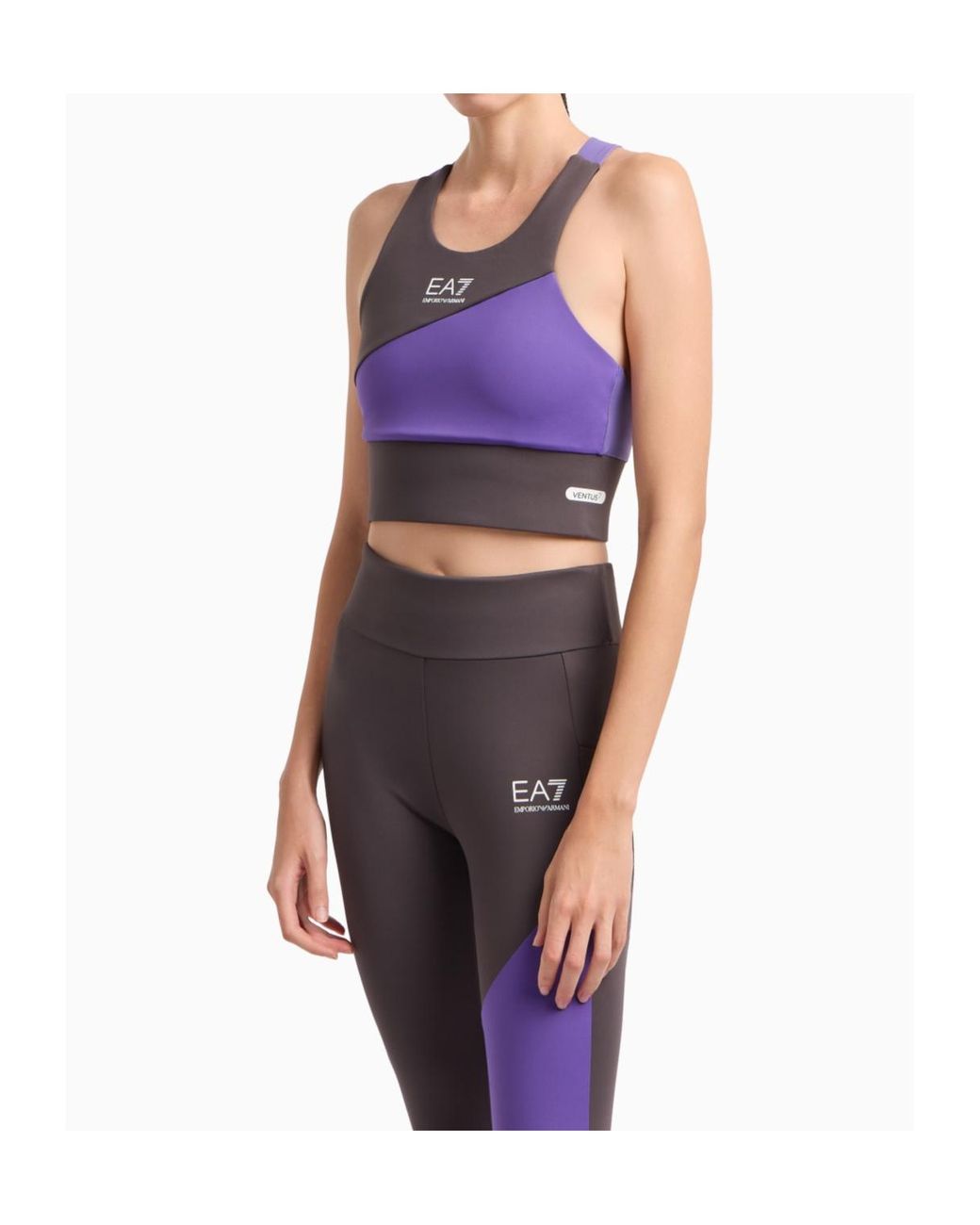 EA7 Purple Dynamic Athlete Logo Print Sports Bra