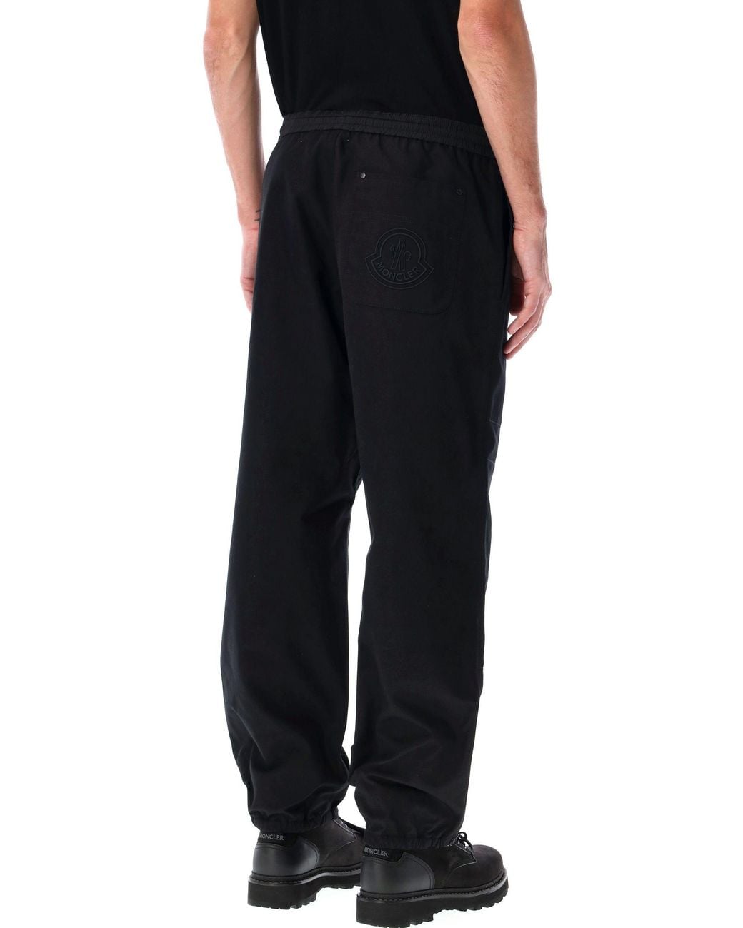 Moncler Black Logo Embroidered Tapered Leg Trousers for men