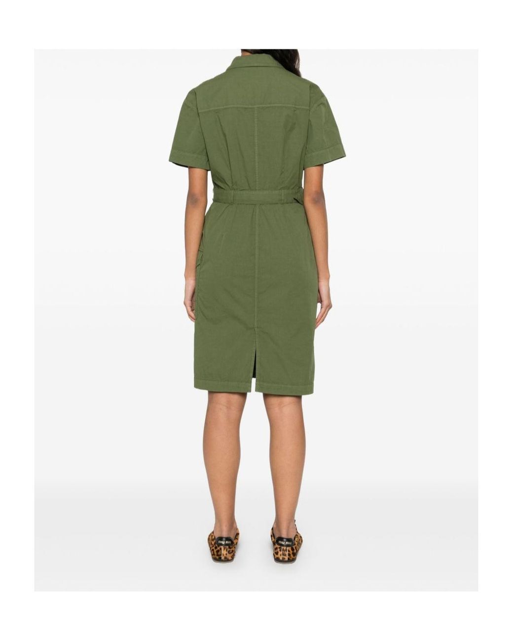 Woolrich Green Button Detailed Belted Dress