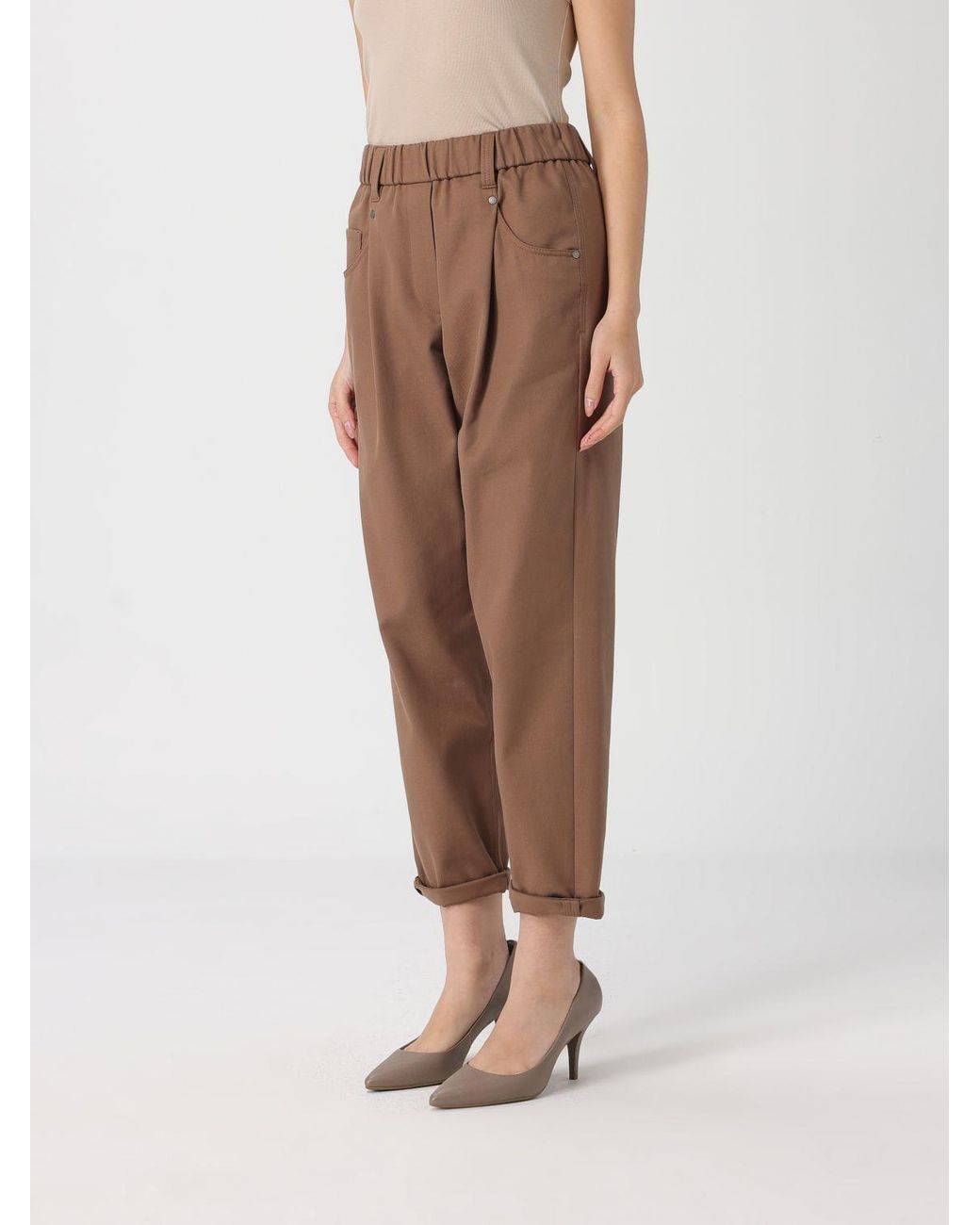 Brunello Cucinelli Gray High-Waisted Straight Leg Trousers