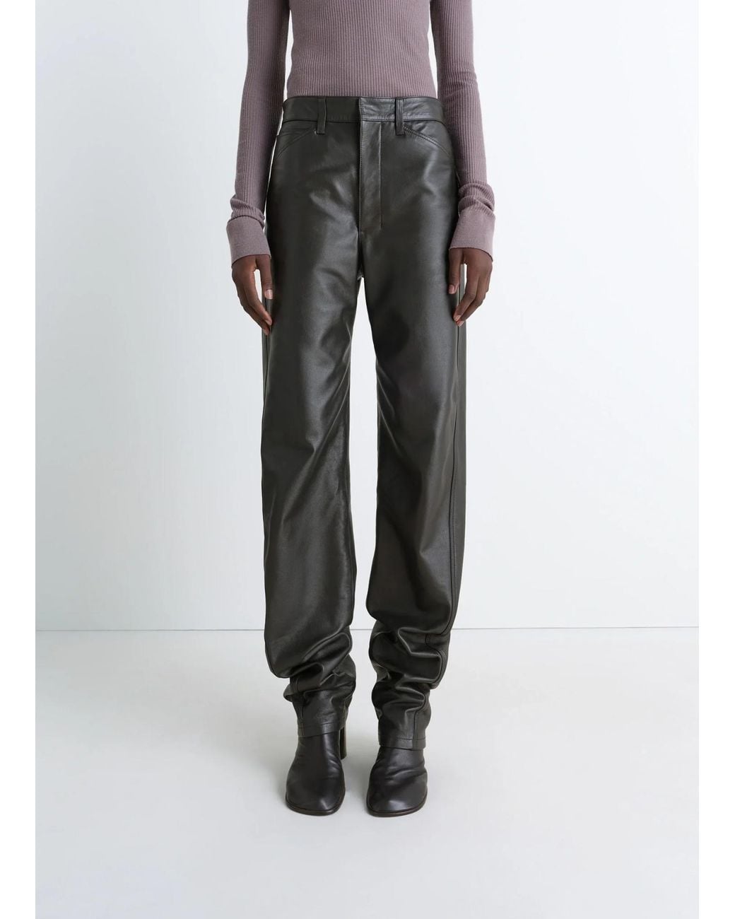 Lemaire Gray Twisted Five-Pocket Leather Trousers
